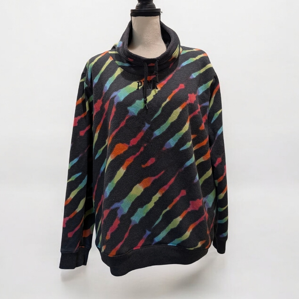 PINK Victoria's Secret Multicolor Tie-Dye Sweatshirt Cowl Neck Sherpa Lined